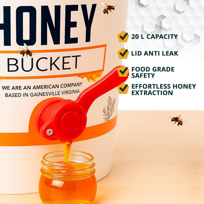 SunVara Honey Bucket 5 Gallon Bucket with Spigot Extractor Equipment Food-Grade PP 20L Capacity - Image 3